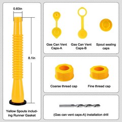 Old Style Gas Can Spout Replacement w/Tough Nozzles Screw Collar Vent Caps 6 Kit