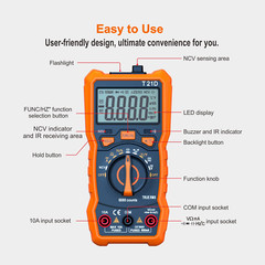 Auto-Ranging Digital Multimeter, TRMS 6000 Counts AC DC Voltmeter Ohm Volt Amp M
