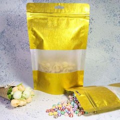 14.5oz Matte Gold Thick Rice Paper Mylar Stand up Zip Lock Bag w/ Window G02