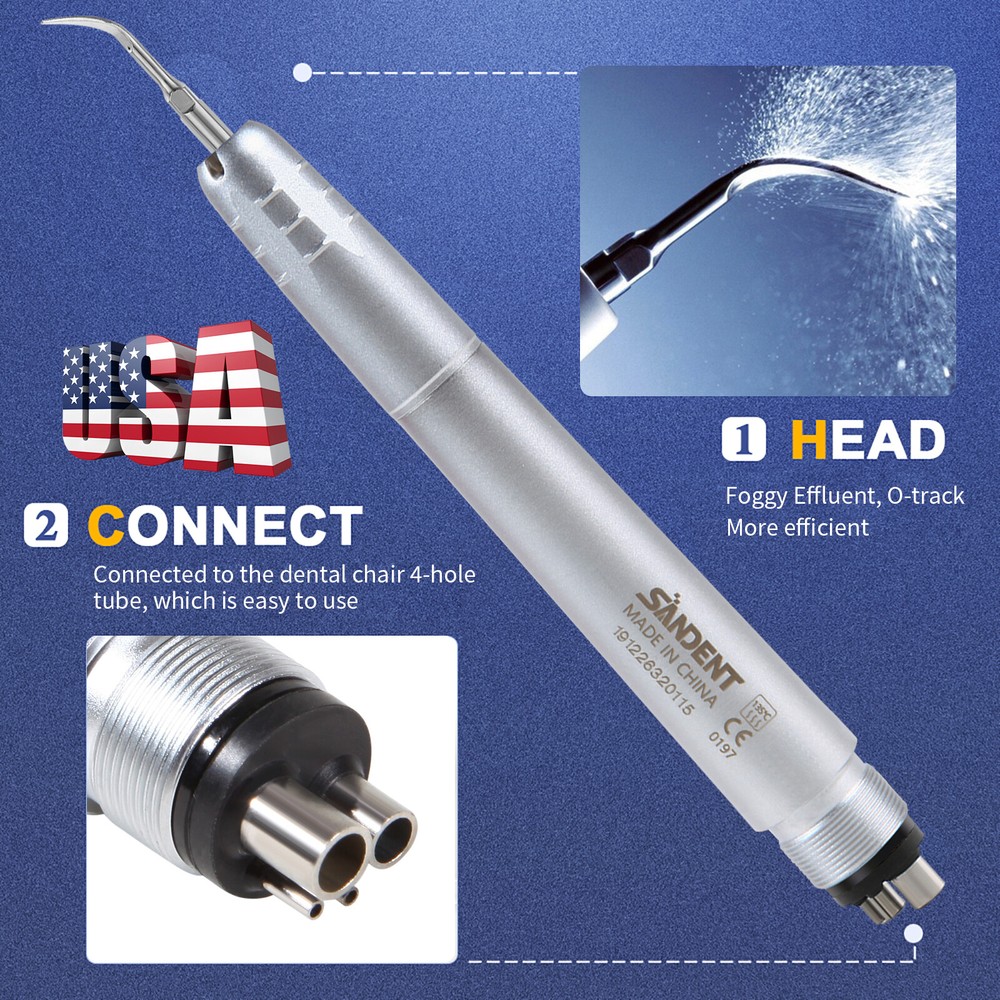 Dental Ultrasonic Air Perio Scaler Handpiece Hygienist 4 Hole w/ 3 Tips Original
