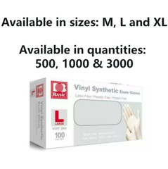 Vinyl Synthetic Exam Gloves Box of 1000 Basic VGBF 3003 Medium Large M L XL PPE