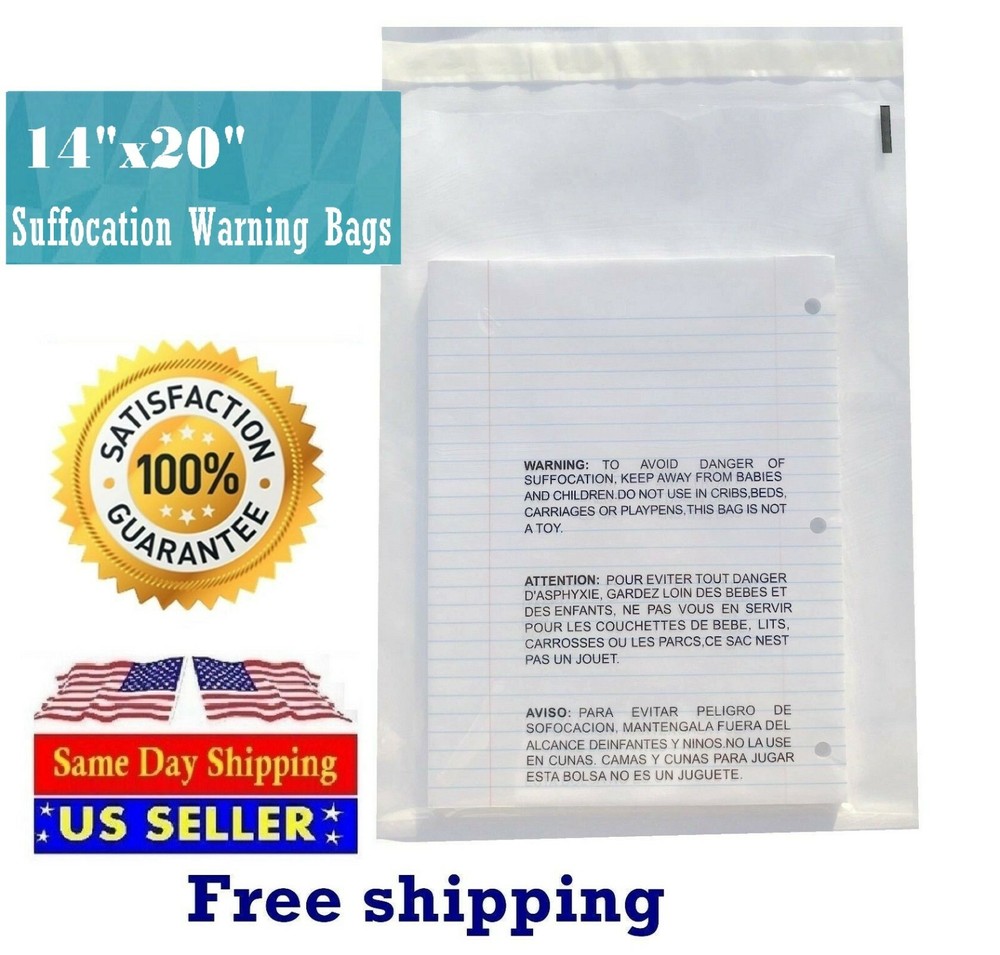 100 14×20 Clear Suffocation Warning Poly Self Seal Bags – ST ShipMailers