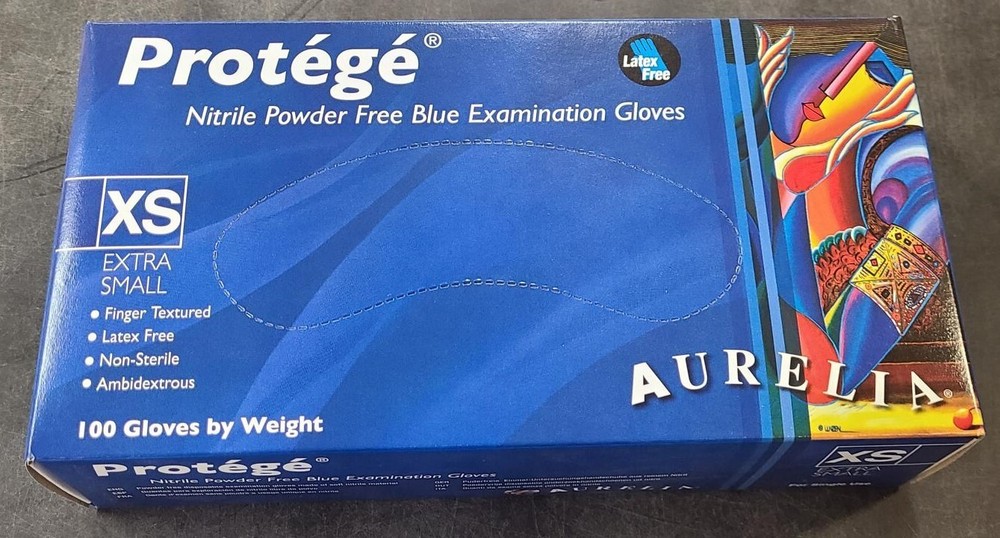 Aurelia Protege Textured Nitrile Powder Latex Free Exam Gloves Blue 100 XS 93995