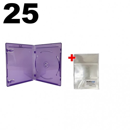 25 PREMIUM STANDARD Clear Purple Blu-Ray Single Cases 12MM & 100 OPP Bags