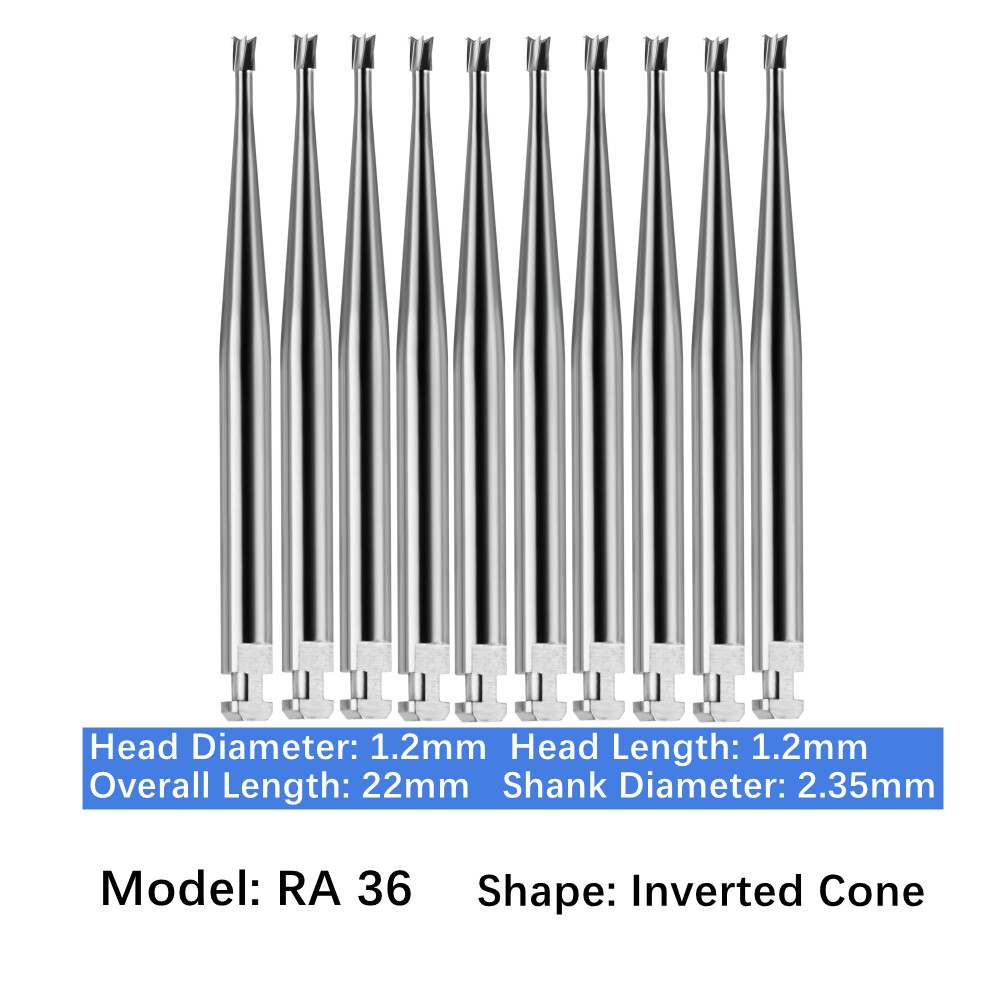 10-100pc Dental Inverted Cone Latch Carbide Burs RA 36 Midwest LA for Slow Speed