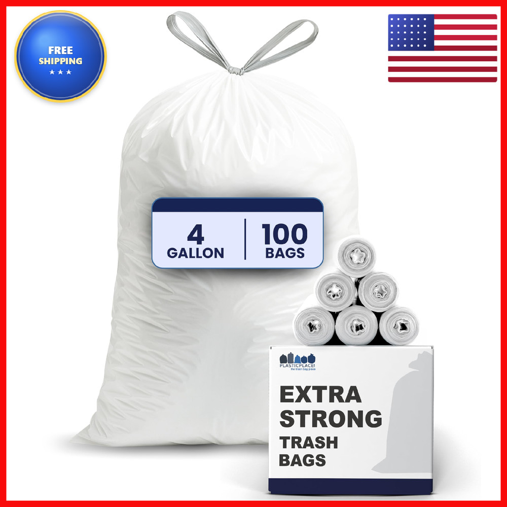 Plasticplace 4 Gallon Trash 0.7 Mil White Garbage Can 17 X 16 100 Count