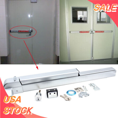 Door Push Bar Panic Exit Device with Lock Commercial Emergency Hardware Silver