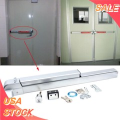 Door Push Bar Panic Exit Device with Lock Commercial Emergency Hardware Silver