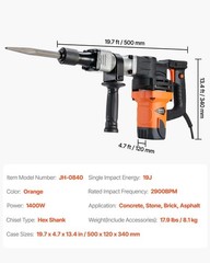 Demolition Jack Hammer 1400W Electric Heavy Duty Concrete Breaker 2900 BPM Tools