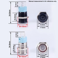 16mm Metal Black Push Button Switch LED Light Momentary Latching Waterproof 12V