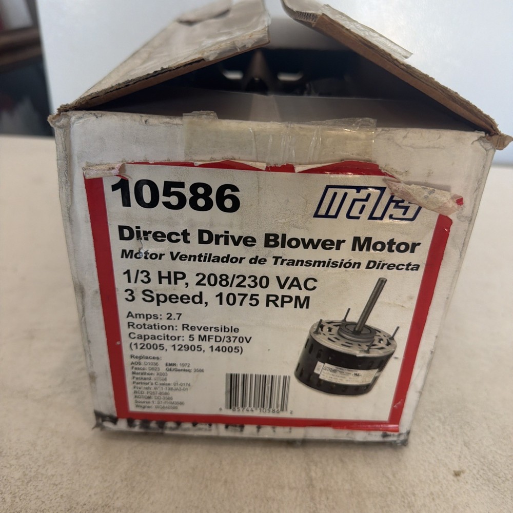 Mars Direct Drive Blower Motor 10586 1/3 HP 208/230 VAC 3 Speed 1075 RPM (NEW)