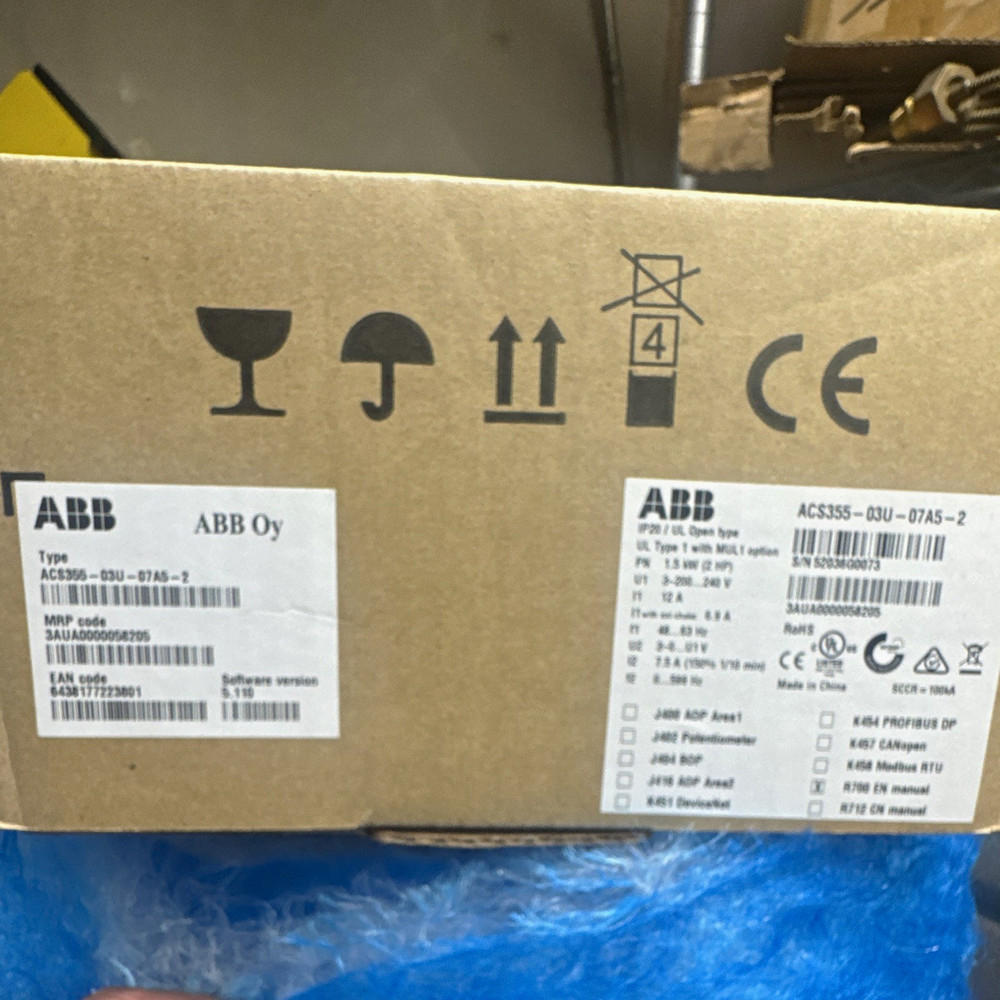 ABB ACS355-03U-07A5-2 VFD 1.5kW 2HP 200-240V 3-Phase IP20 No Bypass