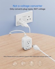 BEONDON European Travel Plug Adapter, 3 FT Power Strip with 5 USB Ports(3 USB…