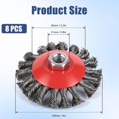 8 Pack 4″ Twist Knotted Wire Wheel Brushes for Angle Grinder, Heavy-Duty Rust Re