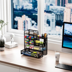 Marbrasse Mesh Pen Holder for Desk, Multi-Functional Pencil Organizer with Drawe