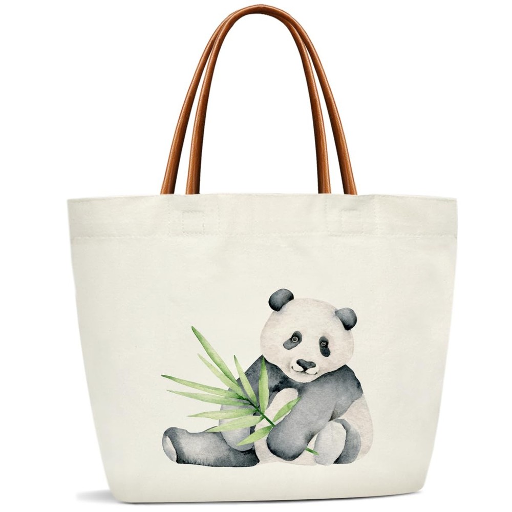 ZEDEV Panda Bag Canvas Tote For Women, Cute 12.2 x 16 5.9 inches,