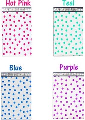 Hot Pink,Teal,Purple,Blue Polka Dot Flat Poly Shipping Mailers 10×13, 6×9, 12×15