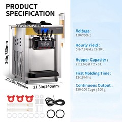 VEVOR Commercial Ice Cream Machine 22-30L/H 2200W Countertop Soft Serve Maker