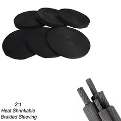 96&300 Inches Black 2:1 Heat Shrink Braided Sleeve Cable Sheath Fabric Tubing