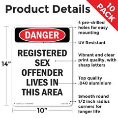 Portrait Registered Sex Offender OSHA Danger Sign Metal, Decal – 5 or 10 Pack