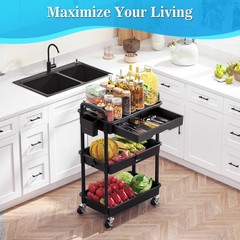 Sunally 3 Tier Rolling Cart Drawer Bathroom Storage Organizer 2 Lockable Wheels