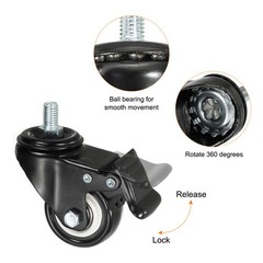 4pcs 2″ Thread Stem PU Caster for Furniture Cart, with Brake M10x15mm Thread