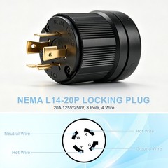 NEMA L14-20P Locking Plug – 20A 125/250V Twist Lock Generator Connector