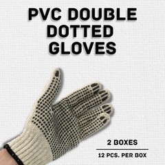 Large 24 Pairs – Tan, Black Double Dot PVC Gloves Knitted Cotton, PVC
