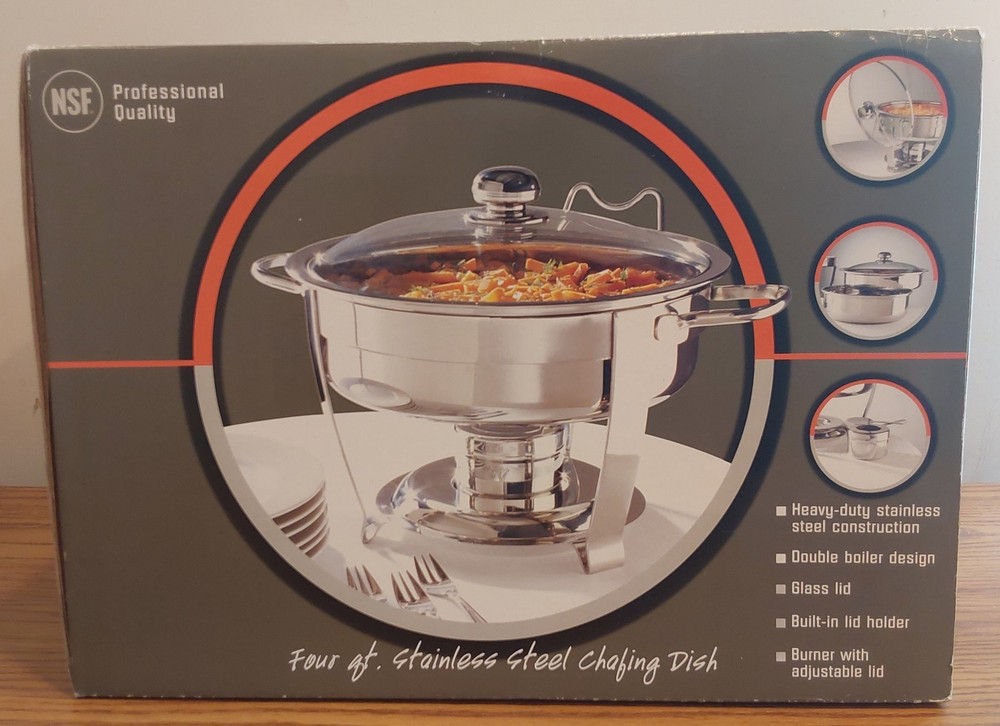 NSF 4 qt Stainless Steel Round Chafing Dish with Lift-Off Lid