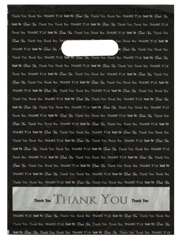 9×12 Black “Thank You” Die Cut Handle Plastic 50 Count (Pack of 1),