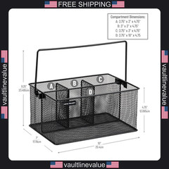 Multi Purpose Storage Caddy 4 Compartment Metal Mesh Kitchen Office Organizer