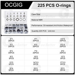 225pc Universal Rubber O-Ring Assortment Kit Gasket Plumbing Automotive Seal Set