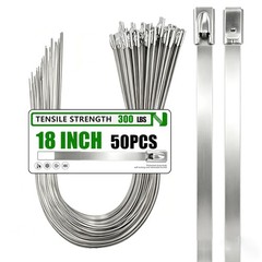 MasiStran Metal Zip Ties 50 Pack 18 Inch, 304 Stainless Steel 300LBS Heavy Du…
