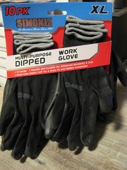 10 Pair Simoniz Multi-Purpose Dipped Work Gloves – Full Finger Black – Size XL