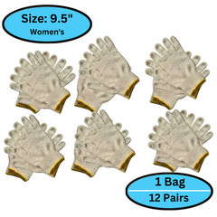 12 Pairs – Small Women’s Cotton Blended String Knit Gloves – Tan
