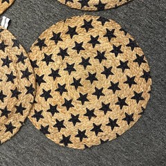 Stars & Stripes Placements Americana Patriotic Navy STAR JUTE ROUND Set of 4