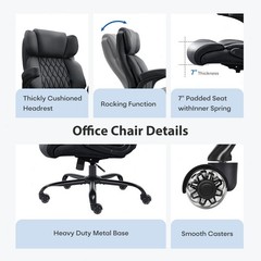 500LBS Big and Tall Office Chair Heavy Duty Executive PU Leather Wide Seat