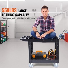 VEVOR 40 X 17 in Service Utility Cart 2-Shelf 550LBS Rolling Cart Swivel Wheels