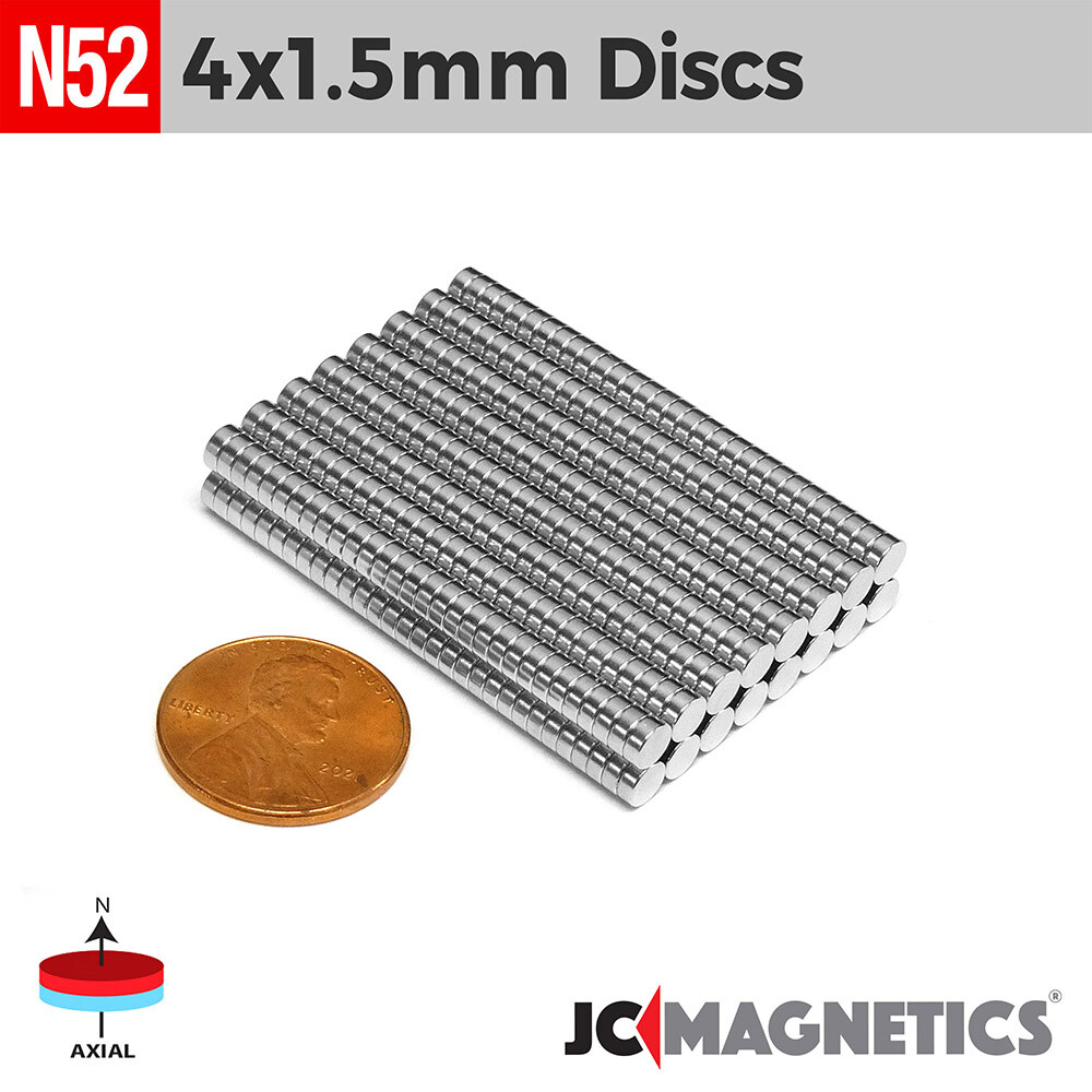 4mm x 1.5mm 5/32″x1/16″ N52 Rare Earth Neodymium Small Magnet Discs 4×1.5mm
