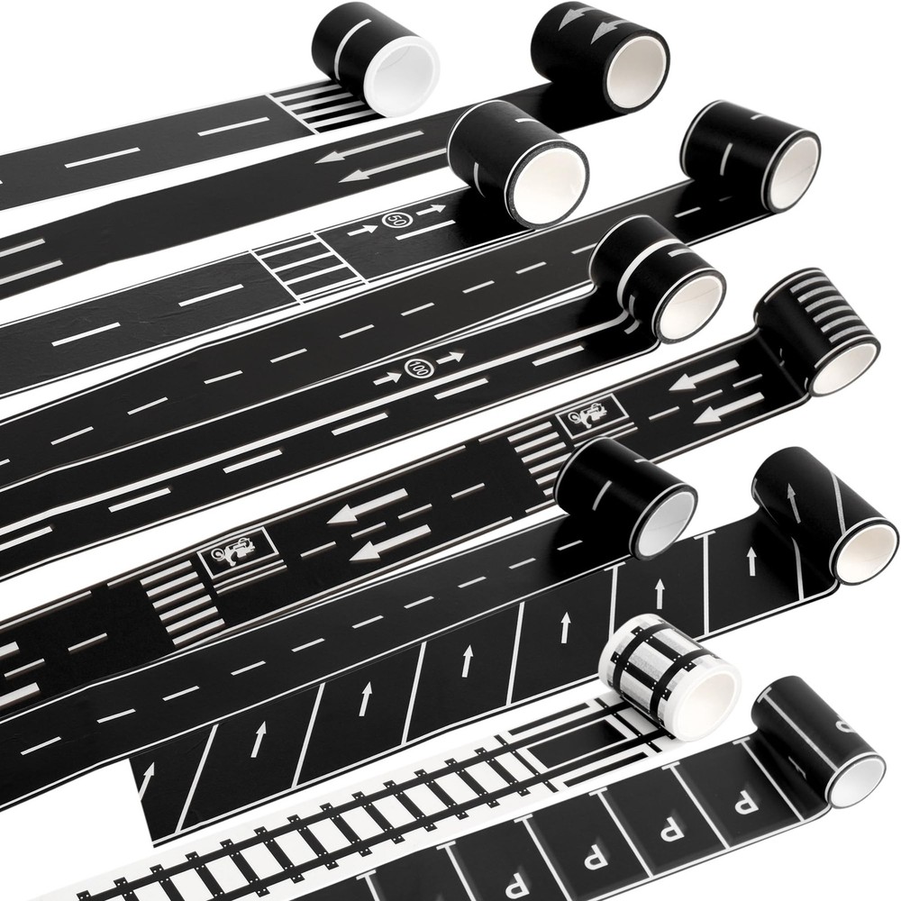 10 Rolls Kids Road Tape Set Highway Road Tape Traffic Track Railway Tape Blac…