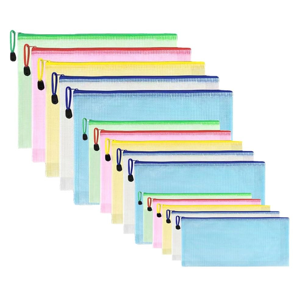 15 pcs Mesh Document Pouch, Letter A4,A5,A6, Red, Blue, Yellow, Green, White