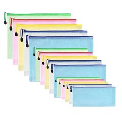 15 pcs Mesh Document Pouch, Letter A4,A5,A6, Red, Blue, Yellow, Green, White