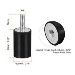 4pcs Rubber Mounts M6 Male/Female Vibration Isolator Shock Absorber D20mmxH30mm