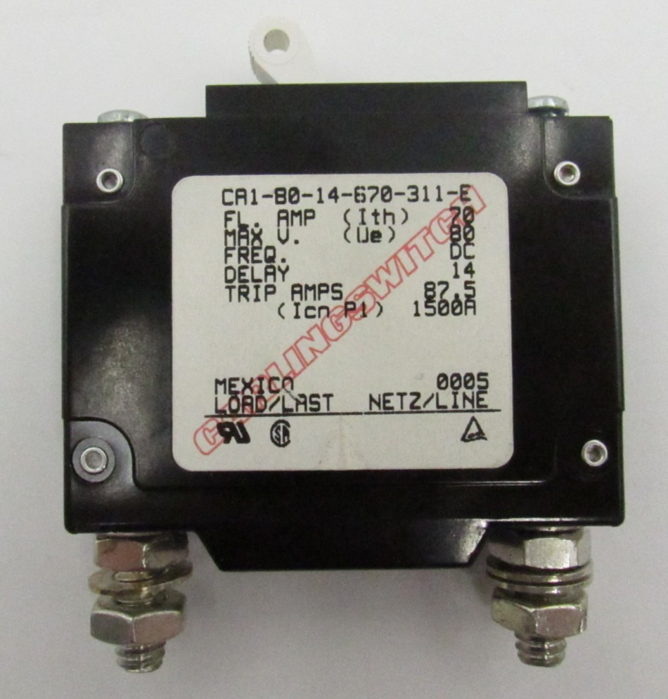 Carlingswitch CA1-B0-14-670-311-E Fl Amp 70 max 80 Trip 87.5 Delay 14 Breaker