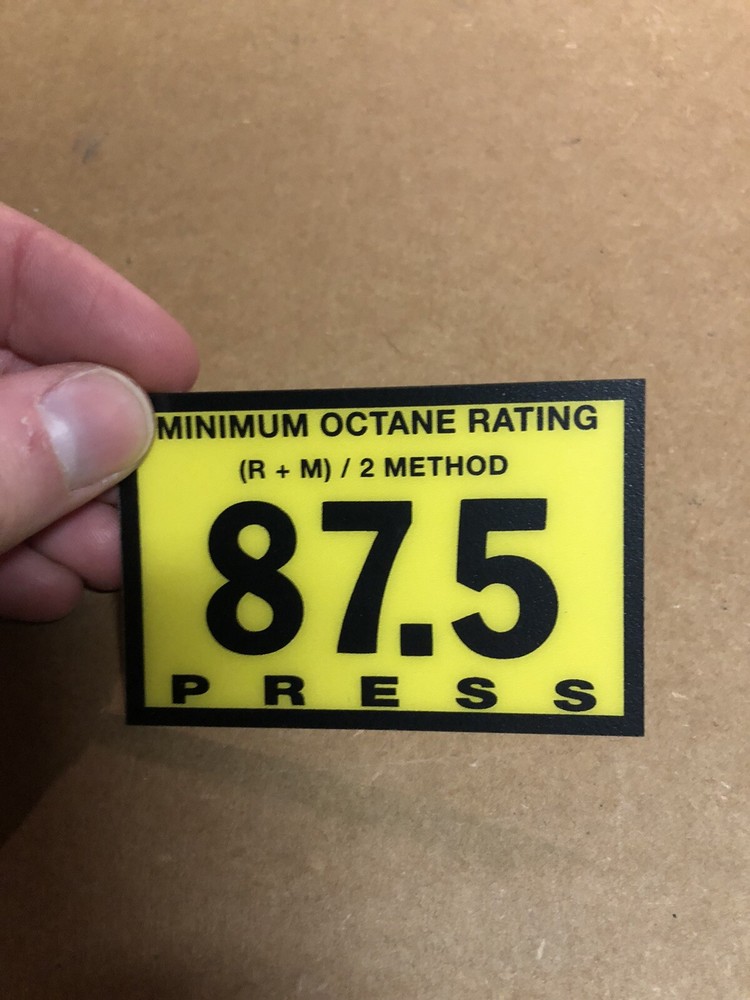 NEW GILBARCO MARCONI 87.5 MINIMUM OCTANE RATING SIGN DISPLAY DECAL HARD PLASTIC