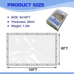 Clear Tarp 6 x10FT, 20 Mil Clear Vinyl Tarp, Small Cover Plastic Sheeting wit…
