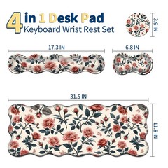 Keyboard Mouse Pad Set,Retro Flowers 31.5L x 11.8W inches, Retro