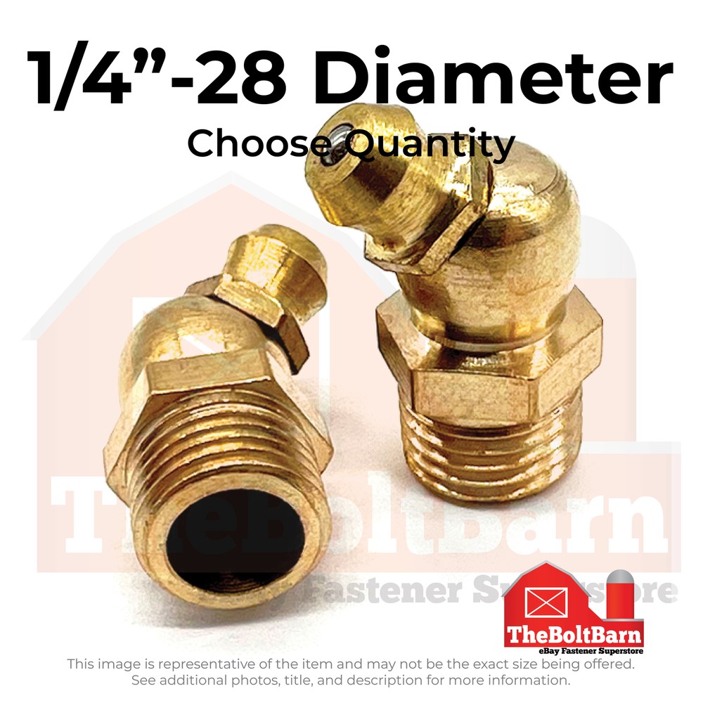 1/4″-28 Zerks Grease Fitting 45 Degree Hydraulic Brass (Choose Quantity)