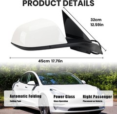 Right Passenger Side Mirror Compatible with Tesla Model 3 2017-2023 Replacement