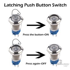 22mm LED ON OFF Waterproof Stainless Steel Latching Push Button Power Switch